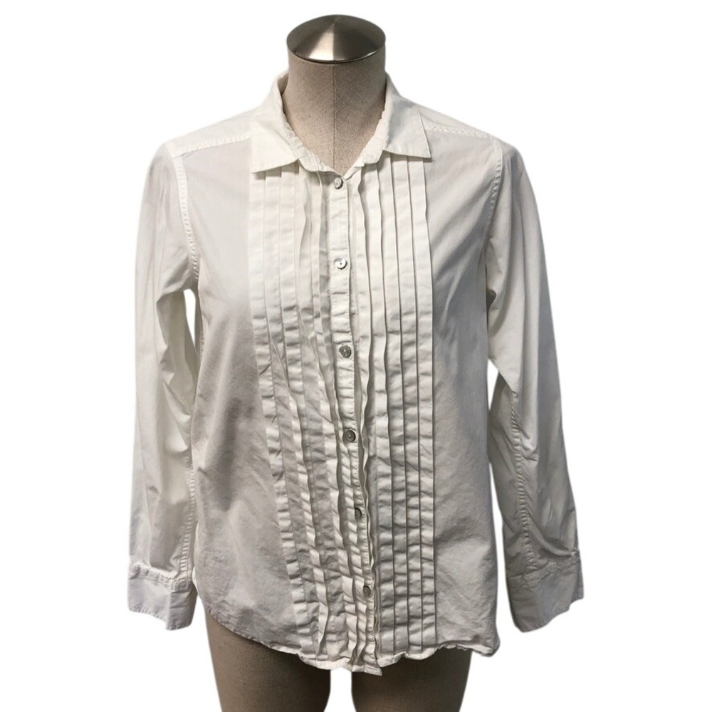 Sundance Blouse Womens XS White Pintuck Pleated Cotton Button Down Long Sleeve